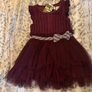 Matilda Jane Burgundy Dress with Plaid Bow-Perfect for Holidays!